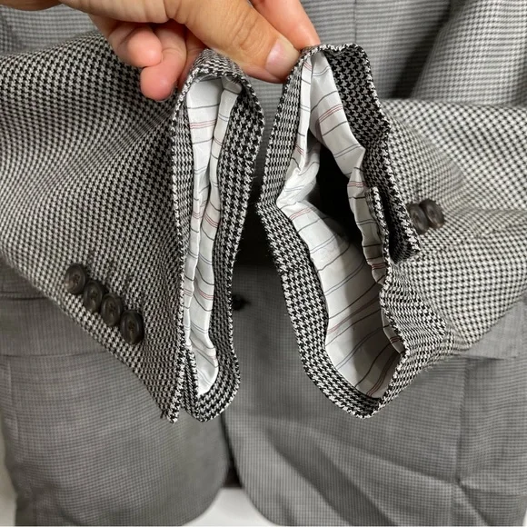 Ralph Lauren Houndstooth 2-Button Silk/Wool Blend Blazer Jacket Size 38R classic